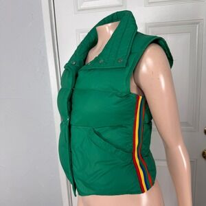 Vintage 70s Roffe Womens Down Puffer Jacket Rainbow Stripe Snap Ski Winter Y3-10